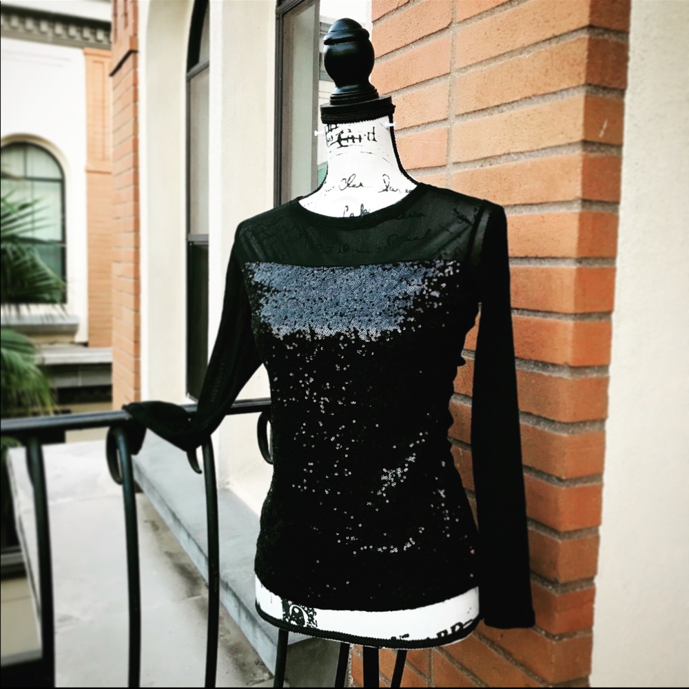Black Mesh and Sequin Top